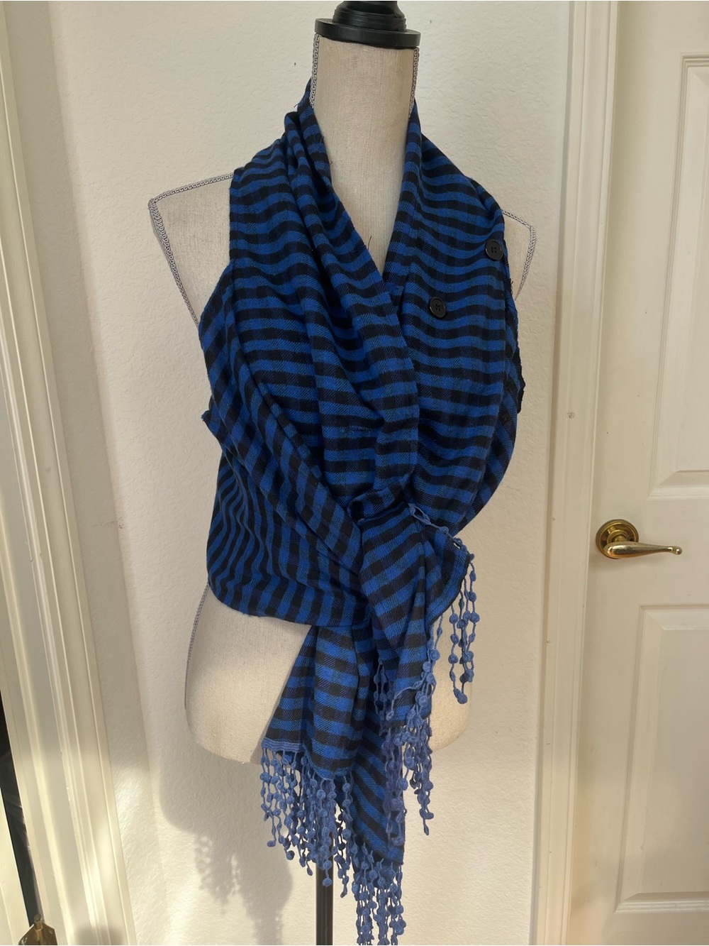 Blue and Black Striped Women's Scarf Wrap